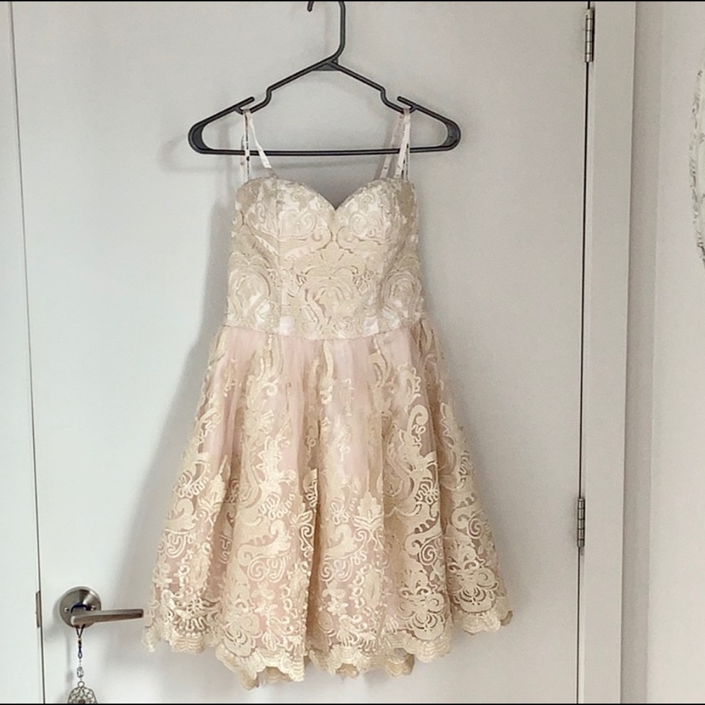 Chi Chi London Pink and Gold Lace Dress UK10/US6